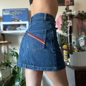 (S) Blue Denim Skirt w/Rainbow Pockets